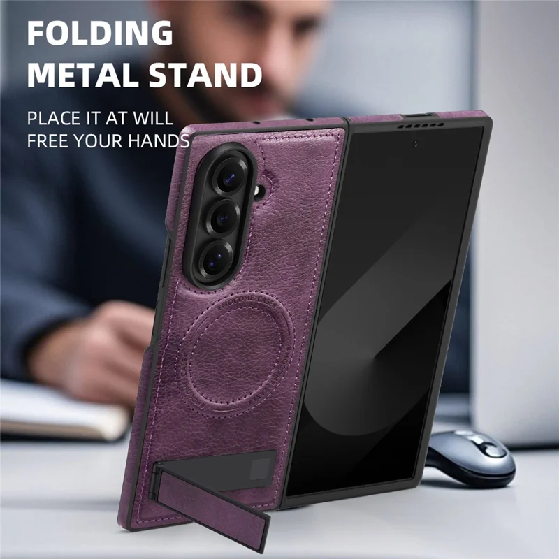 Funda para Samsung Galaxy Z Fold7 5G Compatible con MagSafe con Soporte Plegable - Cuero en Morado Oscuro