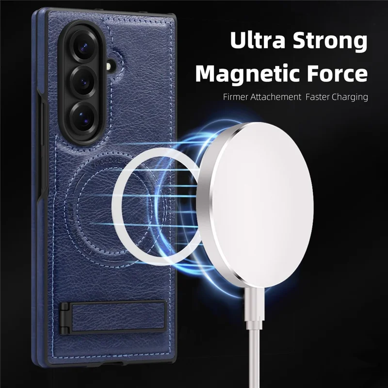 Funda compatible con Samsung Galaxy Z Fold7 5G con MagSafe, soporte y cubierta trasera de piel - Zafiro