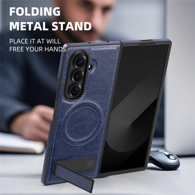 Funda compatible con Samsung Galaxy Z Fold7 5G con MagSafe, soporte y cubierta trasera de piel - Zafiro