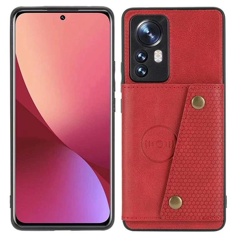 Чехол из ПУ-кожи с ударозащитным покрытием TPU для Xiaomi 12 Lite 5G с карманами для карт и подставкой - Красный