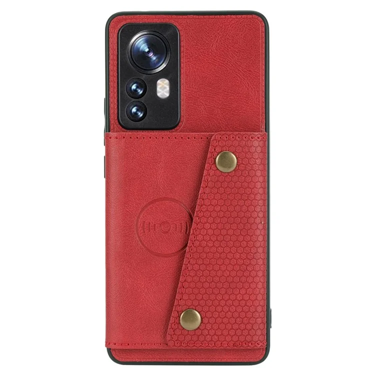 Чехол из ПУ-кожи с ударозащитным покрытием TPU для Xiaomi 12 Lite 5G с карманами для карт и подставкой - Красный