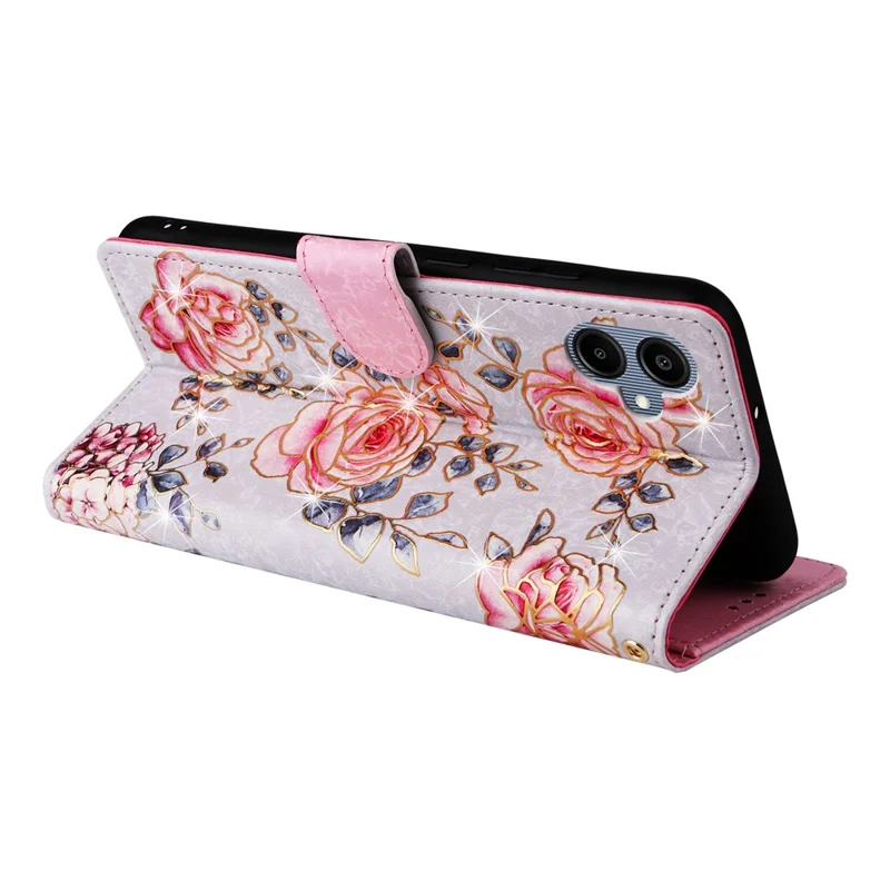 For Samsung Galaxy A07 4G / A06 4G / A06 5G Case RFID Blocking Flower Leather Phone Cover with Wrist Strap - Rose Flower