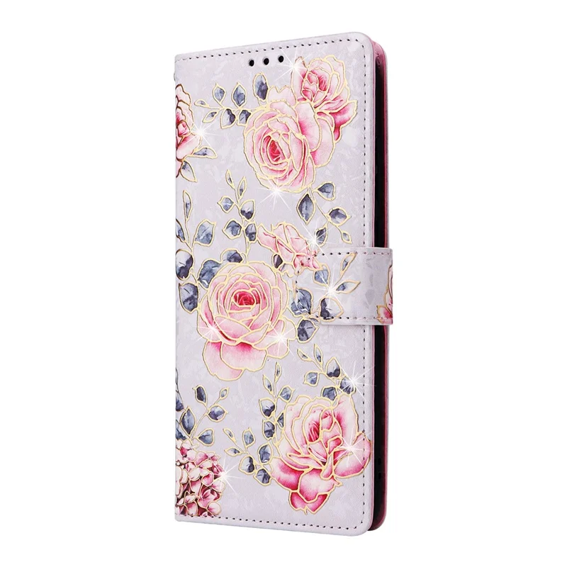 For Samsung Galaxy A07 4G / A06 4G / A06 5G Case RFID Blocking Flower Leather Phone Cover with Wrist Strap - Rose Flower