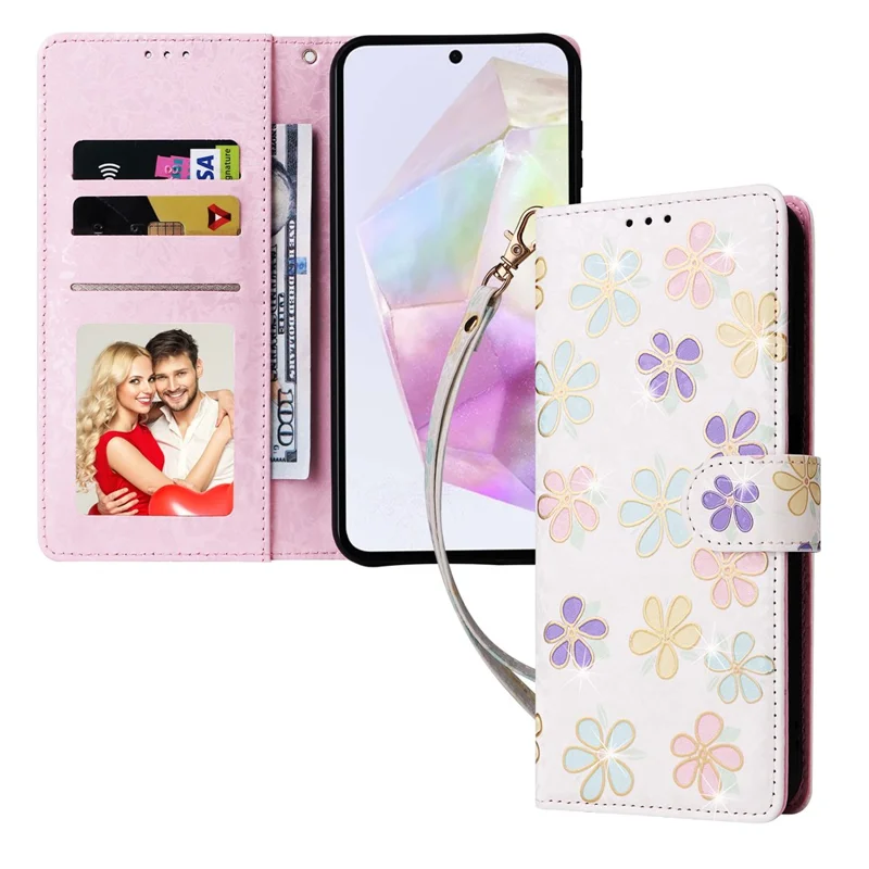 Étui pour Samsung Galaxy A17 Bloquant RFID avec Motif Floral en Cuir et Dragonne - Fleurs Colorées