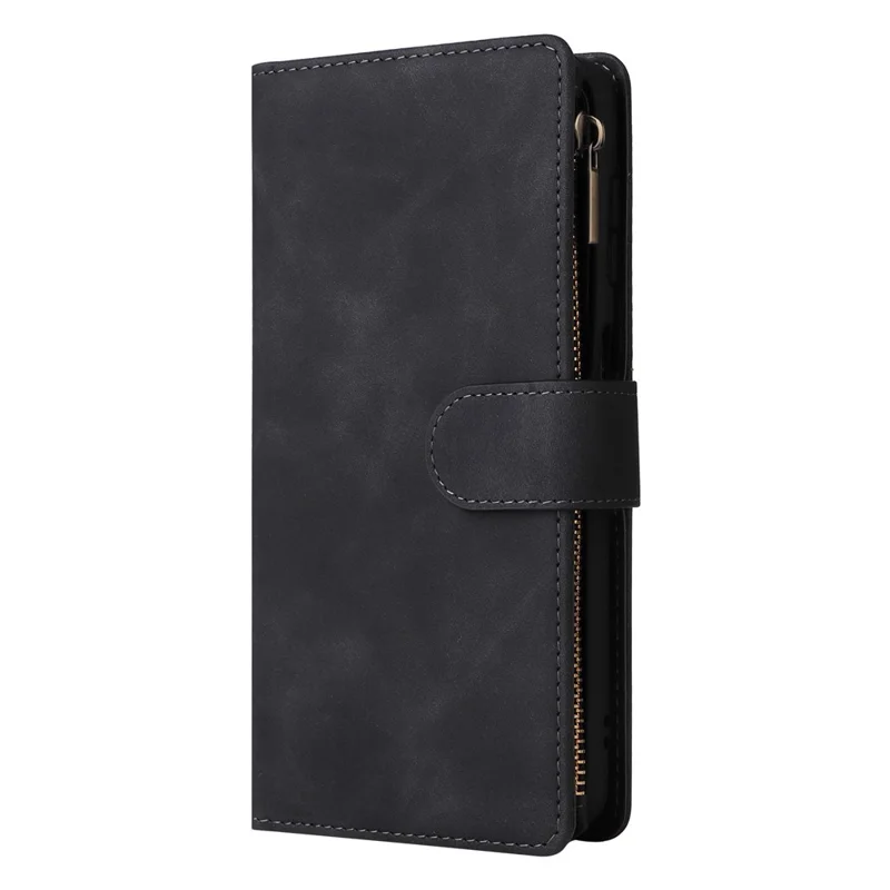 Étui pour Samsung Galaxy A17 Portefeuille à Fermeture Éclair avec Plusieurs Emplacements pour Cartes, Housse en Cuir avec Bracelet - Noir