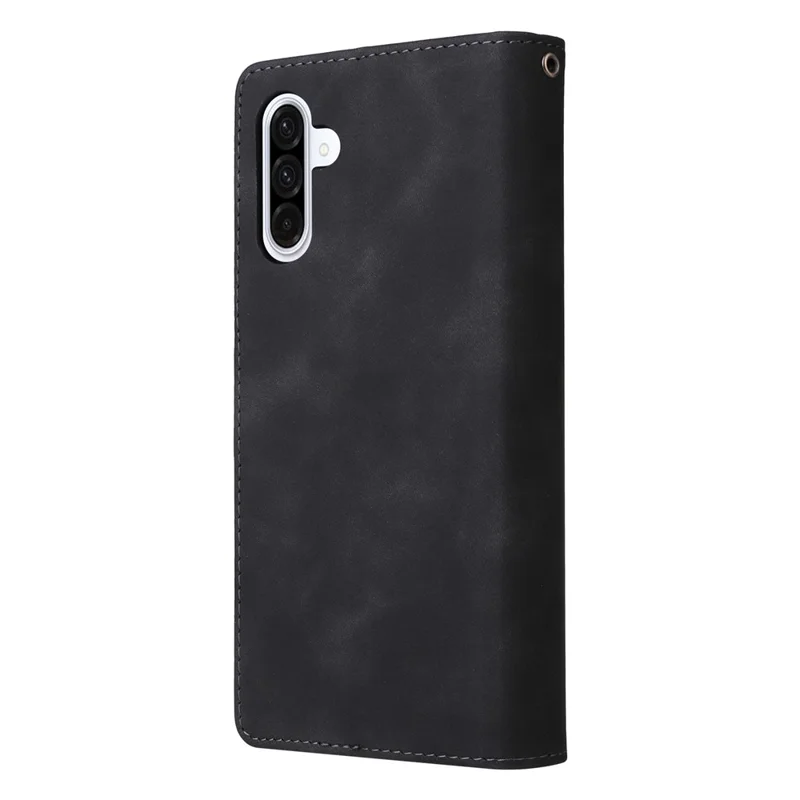 Étui pour Samsung Galaxy A17 Portefeuille à Fermeture Éclair avec Plusieurs Emplacements pour Cartes, Housse en Cuir avec Bracelet - Noir