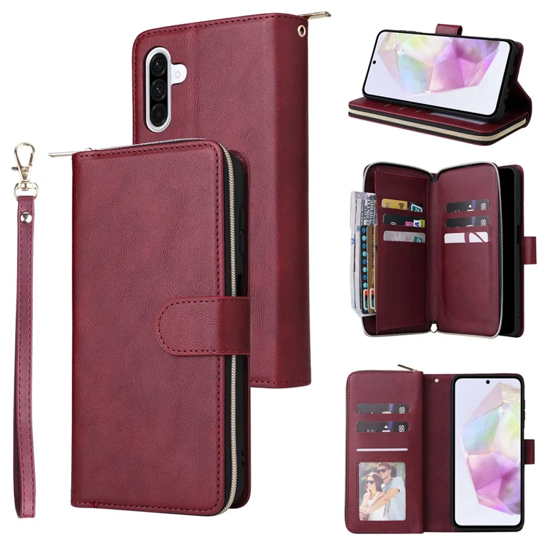 Cover per Samsung Galaxy A17 con Tasca Portasoldi in Pelle PU e Cinturino da Polso - Rosso Vino