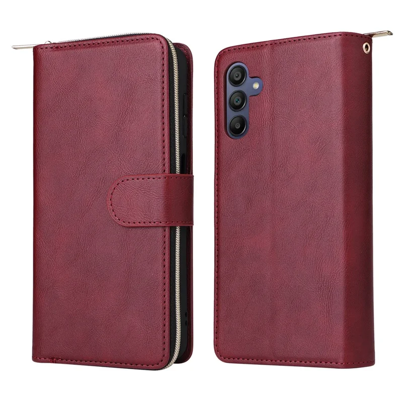 Cover per Samsung Galaxy A17 con Tasca Portasoldi in Pelle PU e Cinturino da Polso - Rosso Vino