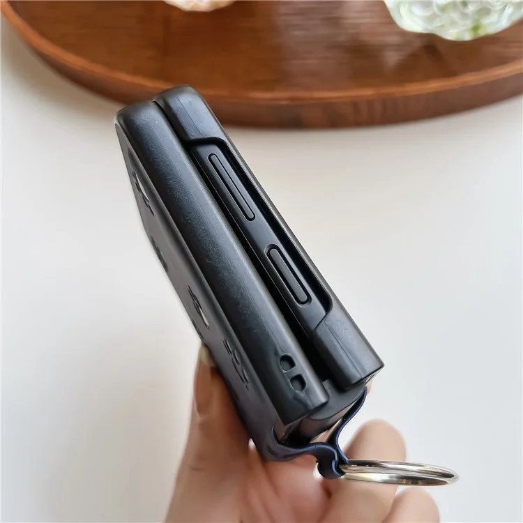 For Samsung Galaxy Z Flip3 5G Imprinting Cat Paw Pattern Folding Phone Case Ring Holder PU Leather Coated PC Cover - Purple