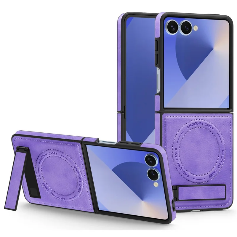 For Samsung Galaxy Z Flip7 5G Case Compatible with MagSafe Kickstand Leather Phone Back Cover - Light Purple