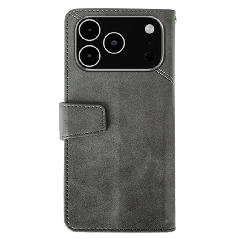 IDEWEI Ledertasche für iPhone 17 Pro Max mit Geldbörse, Ständer und Kalbleder-Textur - Grau