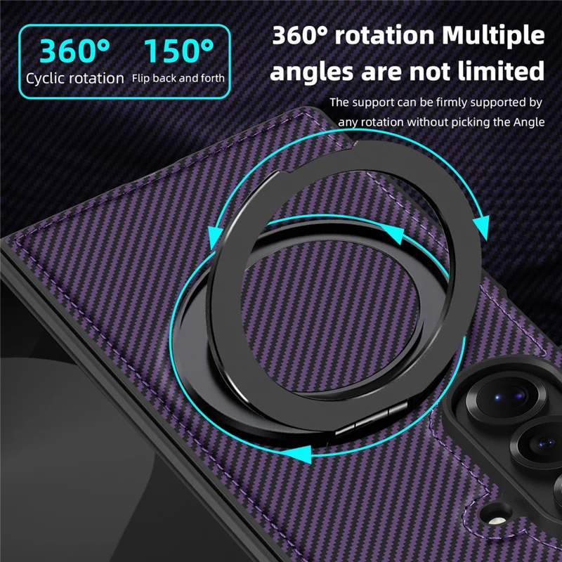 For Samsung Galaxy Z Fold7 5G Magnetic Case Carbon Fiber Texture PU + TPU Kickstand Phone Cover - Dark Purple