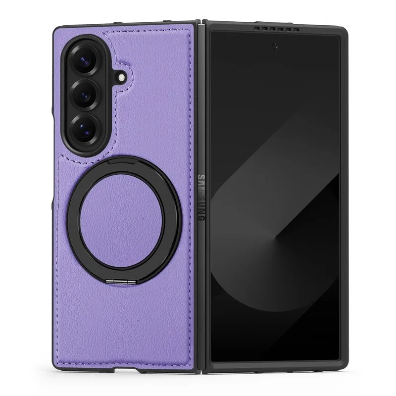 Étui pour Samsung Galaxy Z Fold7 5G avec Anneau Support Compatible avec MagSafe Housse Arrière en Cuir PU - Violet