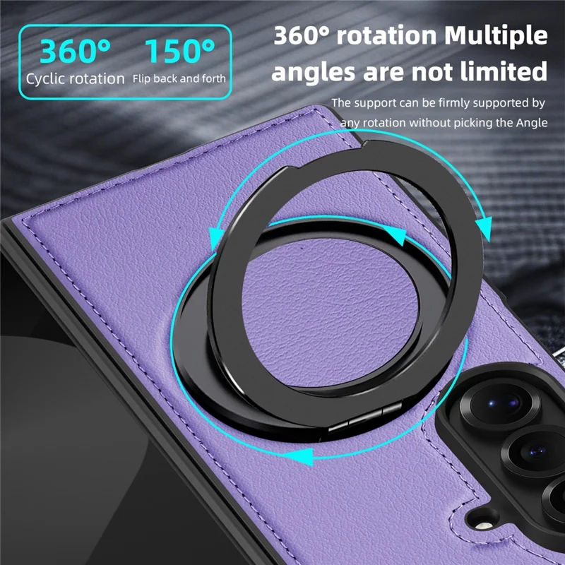 Étui pour Samsung Galaxy Z Fold7 5G avec Anneau Support Compatible avec MagSafe Housse Arrière en Cuir PU - Violet