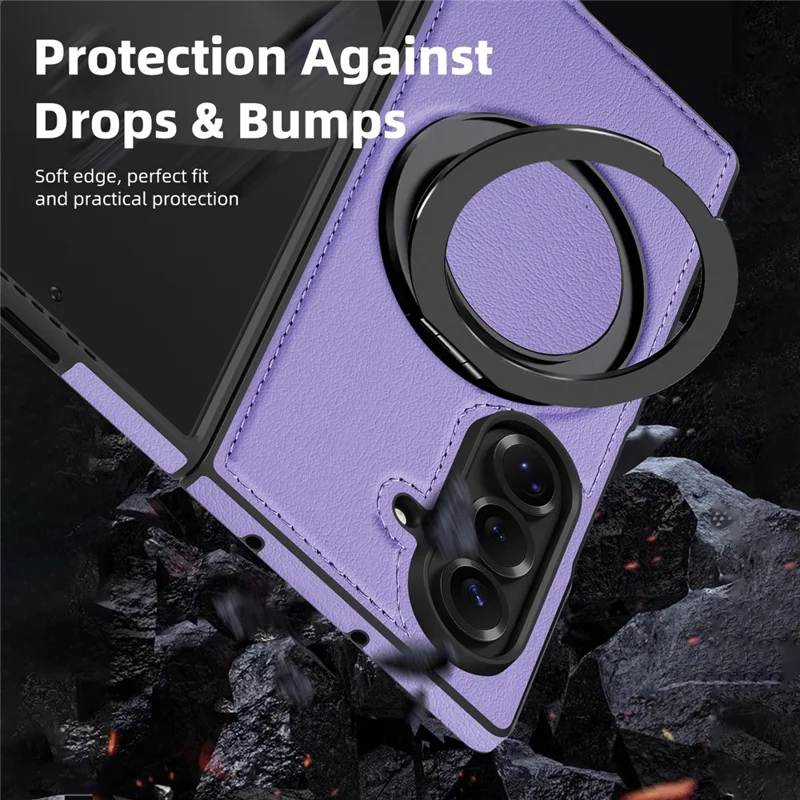 Étui pour Samsung Galaxy Z Fold7 5G avec Anneau Support Compatible avec MagSafe Housse Arrière en Cuir PU - Violet