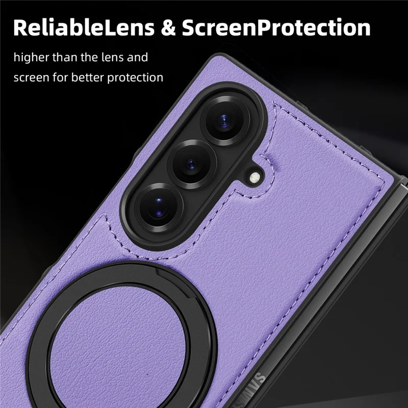 Étui pour Samsung Galaxy Z Fold7 5G avec Anneau Support Compatible avec MagSafe Housse Arrière en Cuir PU - Violet