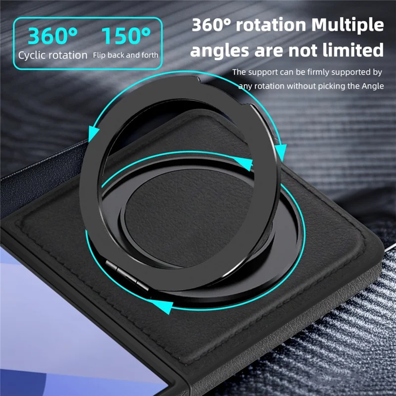 For Samsung Galaxy Z Flip7 5G Case with Ring Kickstand Magnetic Case PU Leather Back Cover - Black