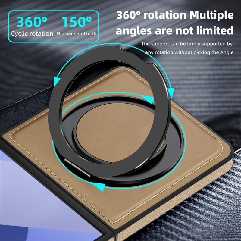 For Samsung Galaxy Z Flip7 5G Case with Ring Kickstand Magnetic Case PU Leather Back Cover - Desert Gold