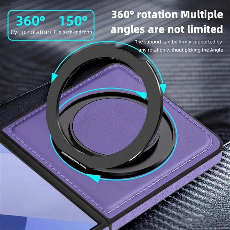 Funda para Samsung Galaxy Z Flip7 5G con Anillo de Soporte Compatible con MagSafe, Cubierta Trasera de Cuero PU - Morado