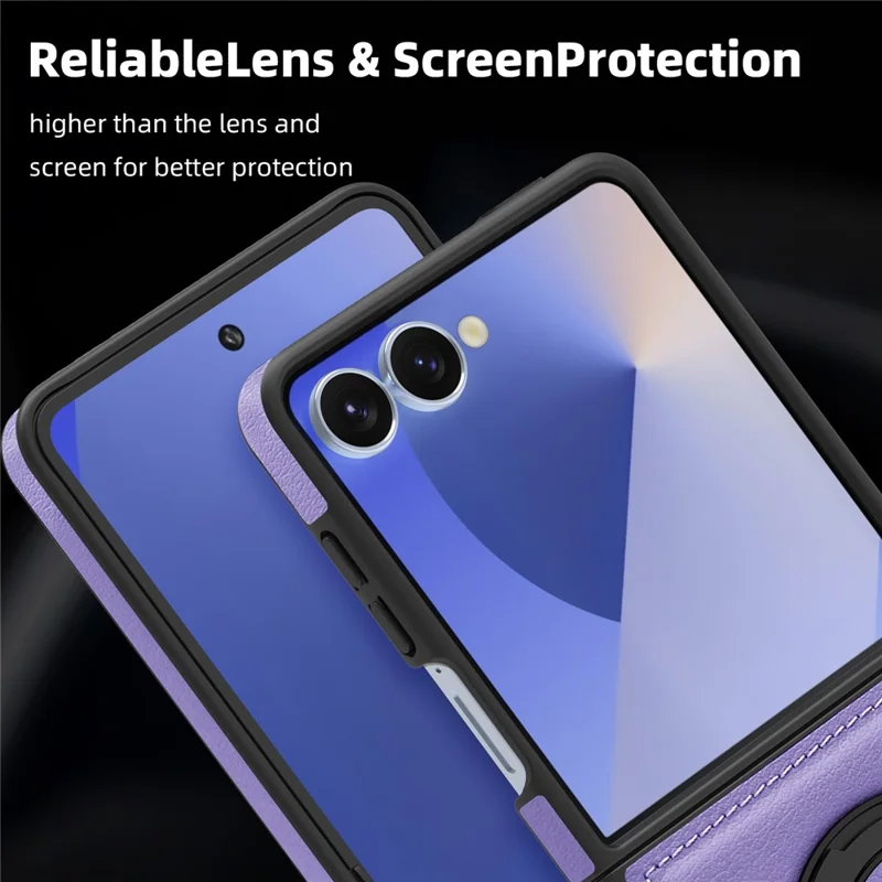 Funda para Samsung Galaxy Z Flip7 5G con Anillo de Soporte Compatible con MagSafe, Cubierta Trasera de Cuero PU - Morado