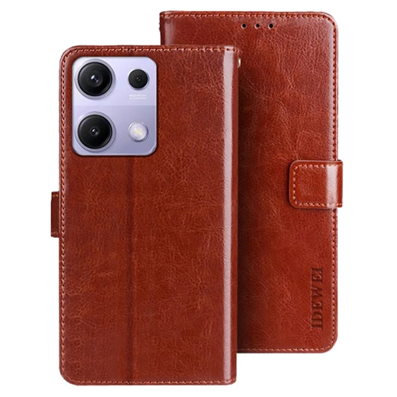 IDEWEI per Xiaomi Redmi Note 14S 4G Custodia da cavalletto Texture pelle Crazy Horse Custodia per telefono - Marrone