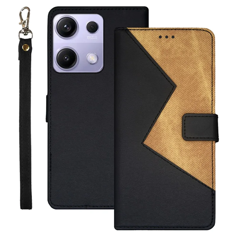 IDEWEI Funda para Xiaomi Redmi Note 14S 4G con Ranuras para Tarjetas, Cuero de Colores Combinados y Correa de Muñeca - Negro