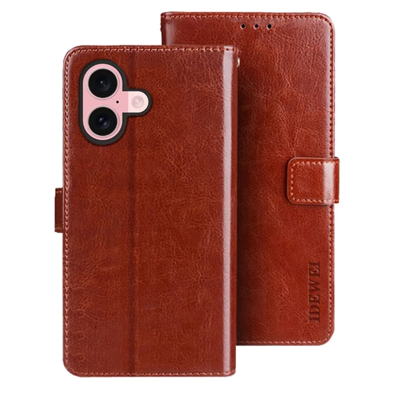IDEWEI Per iPhone 17 Custodia Stand Texture Pelle Cavallino Pazzo - Marrone