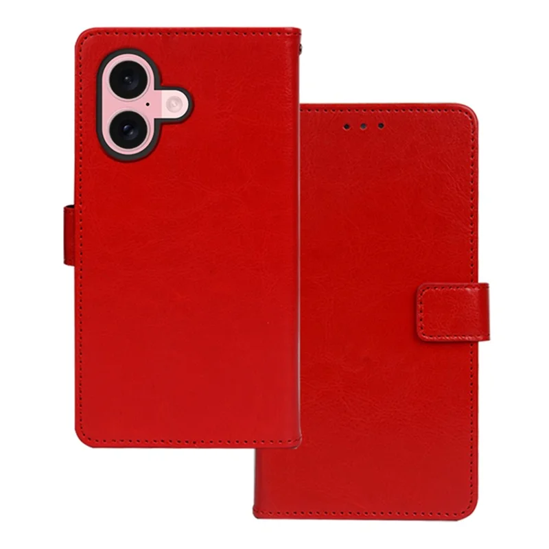 IDEWEI For iPhone 17 Case Wallet Leather Phone Cover Crazy Horse Texture - Red