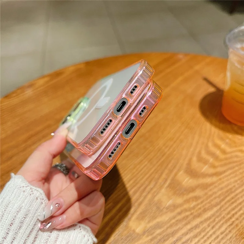 For iPhone 16 Pro Magnetic Case Color Matching TPU + Acrylic Gradient Clear Phone Cover - Blue / Pink