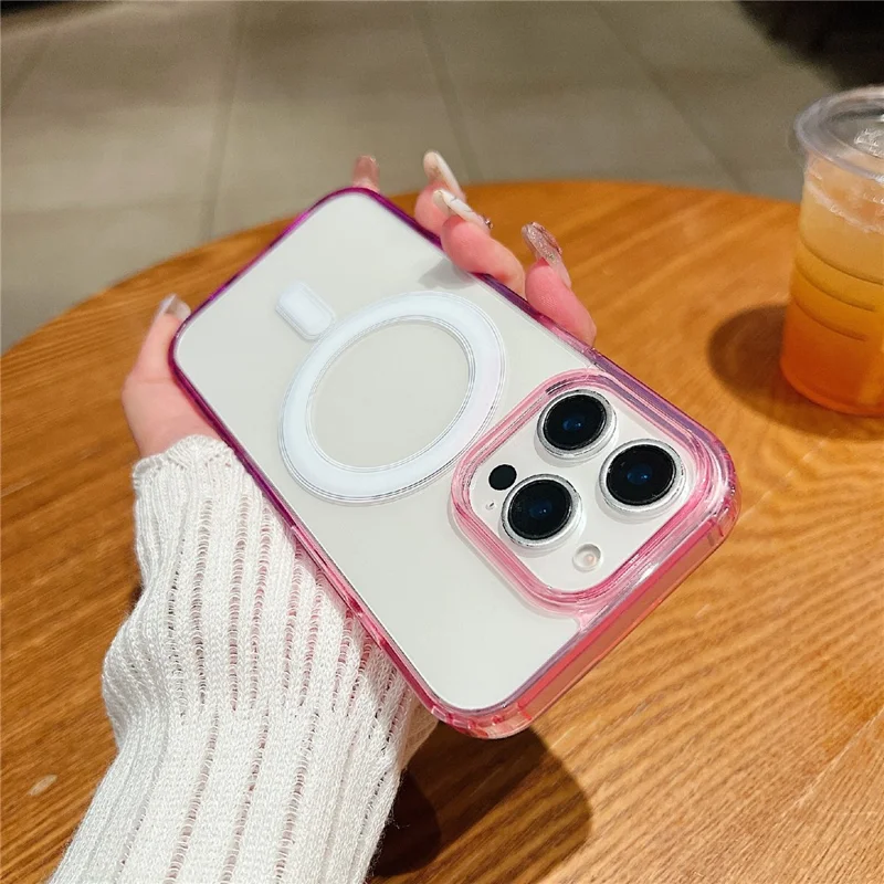 For iPhone 14 Pro Magnetic Case Color Matching TPU + Acrylic Gradient Clear Phone Cover - Purple Pink / Light Purple