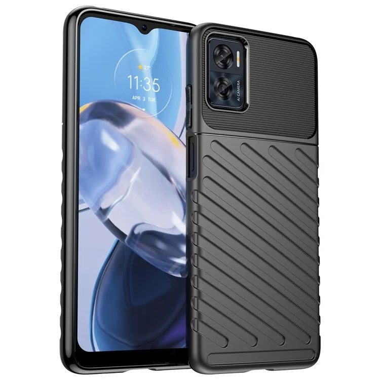 Per Motorola Moto E22 4G / E22i 4G Thunderserie Twill Texture Cover per telefono Anti-impronte digitali Resistente ai graffi Custodia TPU rinforzata - Nero