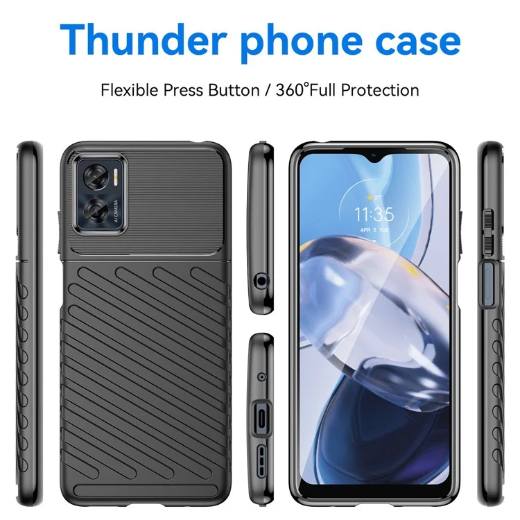 Per Motorola Moto E22 4G / E22i 4G Thunderserie Twill Texture Cover per telefono Anti-impronte digitali Resistente ai graffi Custodia TPU rinforzata - Nero