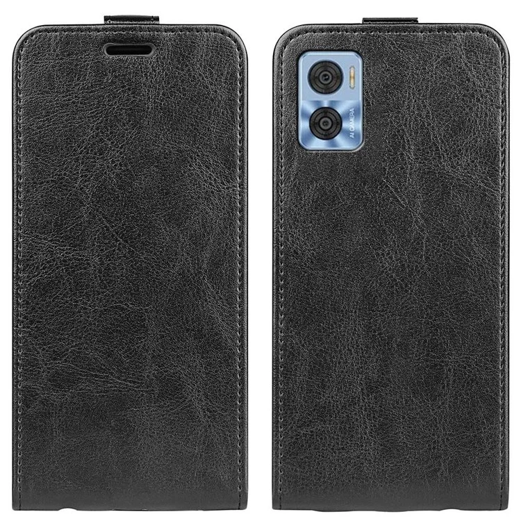 Per Motorola Moto E22 4G / Moto E22i 4G Custodia Cover Telefono Verticale a Ribalta Texture Crazy Horse in PU Pelle Antiurto con Slot per Schede - Nero