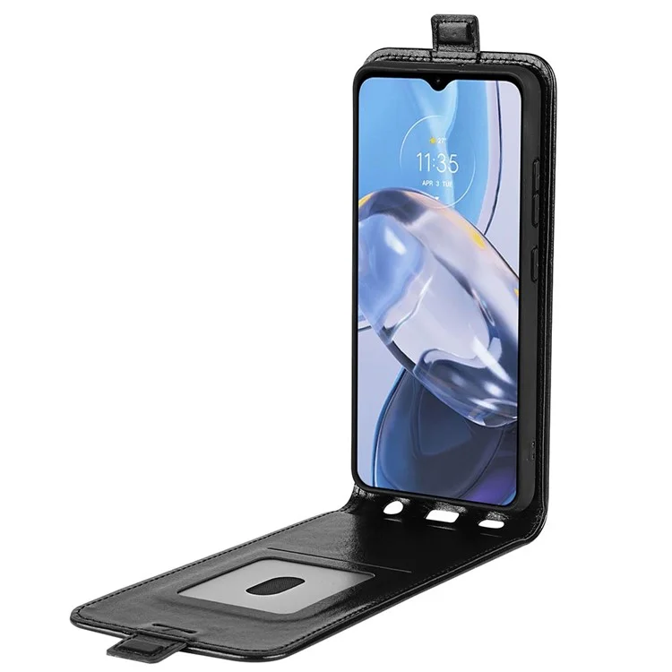 Per Motorola Moto E22 4G / Moto E22i 4G Custodia Cover Telefono Verticale a Ribalta Texture Crazy Horse in PU Pelle Antiurto con Slot per Schede - Nero