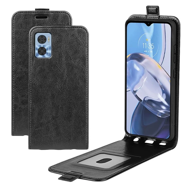 Per Motorola Moto E22 4G / Moto E22i 4G Custodia Cover Telefono Verticale a Ribalta Texture Crazy Horse in PU Pelle Antiurto con Slot per Schede - Nero