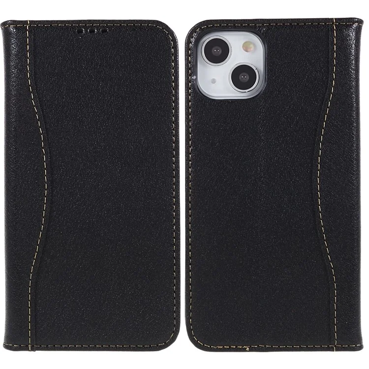 Fierre Shann Drop-proof-hülle Für Iphone 14, Top-layer-kuhspur-leder Magnetisch Auto Schließung Telefon Brieftasche Abdeckung - Schwarz