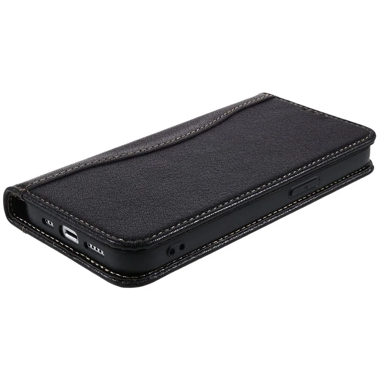 Fierre Shann Drop-proof-hülle Für Iphone 14, Top-layer-kuhspur-leder Magnetisch Auto Schließung Telefon Brieftasche Abdeckung - Schwarz