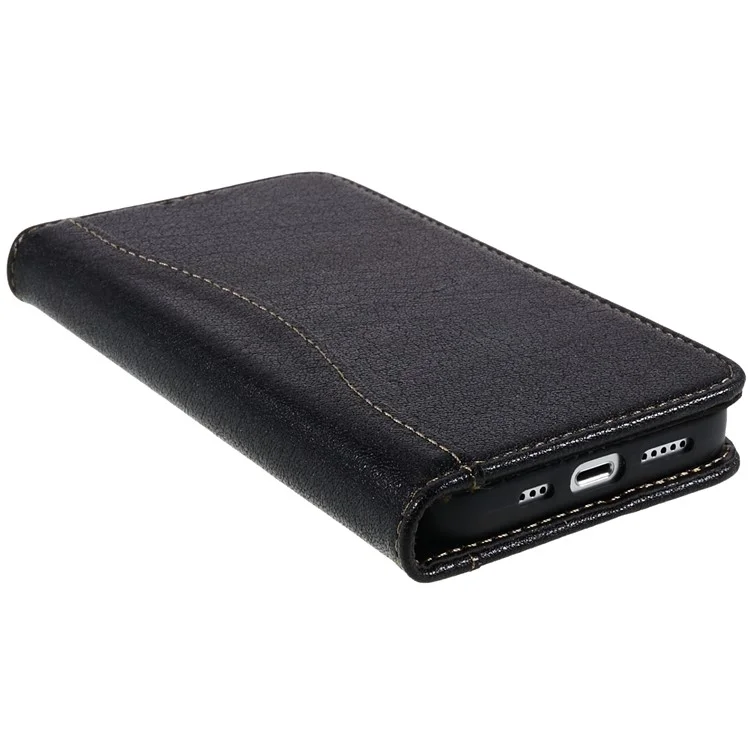 Fierre Shann Drop-proof-hülle Für Iphone 14, Top-layer-kuhspur-leder Magnetisch Auto Schließung Telefon Brieftasche Abdeckung - Schwarz