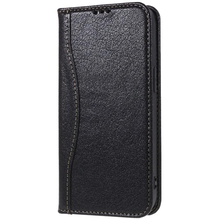 Fierre Shann Full Protection Case Pour Iphone 14 Plus, Magnétique Auto Closer Top Couche Couvre-support Pliable en Cuir en Cuir Avec Portefeuille Avec Portefeuille - le Noir