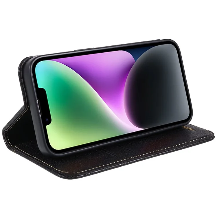 Fierre Shann Full Protection Case Pour Iphone 14 Plus, Magnétique Auto Closer Top Couche Couvre-support Pliable en Cuir en Cuir Avec Portefeuille Avec Portefeuille - le Noir