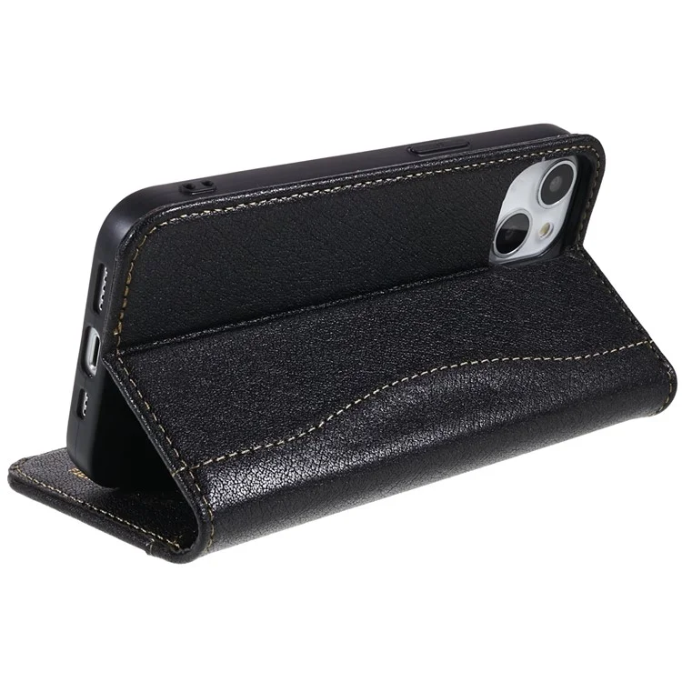Fierre Shann Full Protection Case Pour Iphone 14 Plus, Magnétique Auto Closer Top Couche Couvre-support Pliable en Cuir en Cuir Avec Portefeuille Avec Portefeuille - le Noir