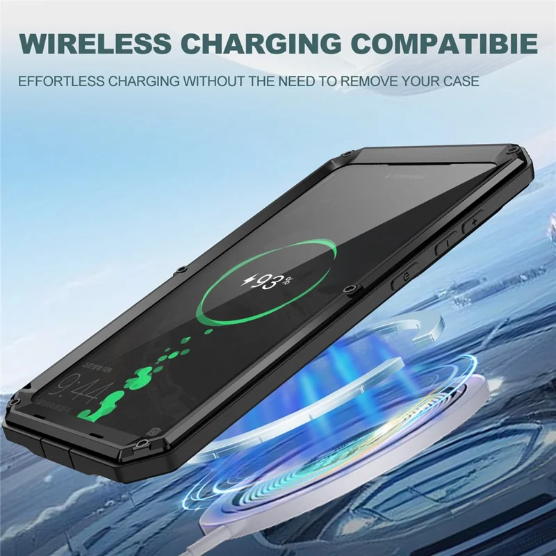R-JUST Für Samsung Galaxy S25 Edge Hülle PC + Silikon + Metall Rückseite mit Panzerglas - Schwarz