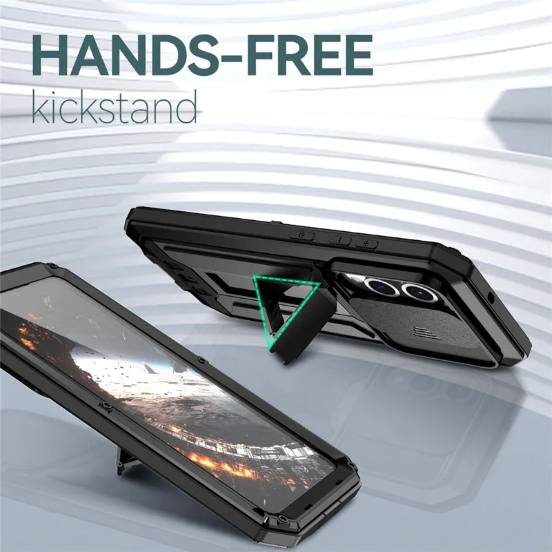 R-JUST Für Samsung Galaxy S25 Edge Hülle PC + Silikon + Metall Rückseite mit Panzerglas - Schwarz