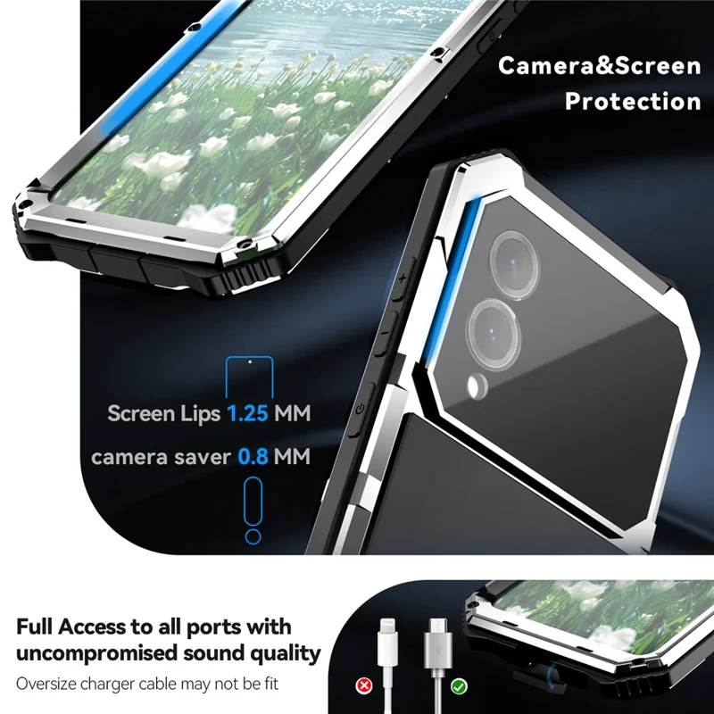 R-JUST For Samsung Galaxy S25 Edge Case PC + Silicone + Metal Kickstand Phone Cover with Tempered Glass Film - Silver