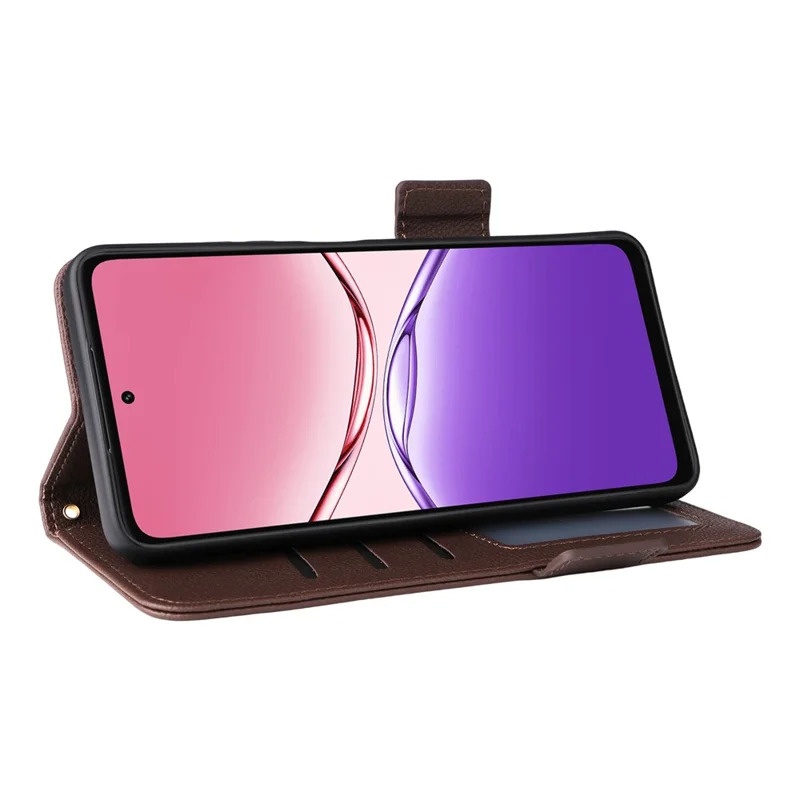 Funda para Oppo A5x 5G / 4G con Correa de Muñeca, Textura de Cuero Tipo Grano de Lichi, Cartera Protectora para Móvil - Marrón