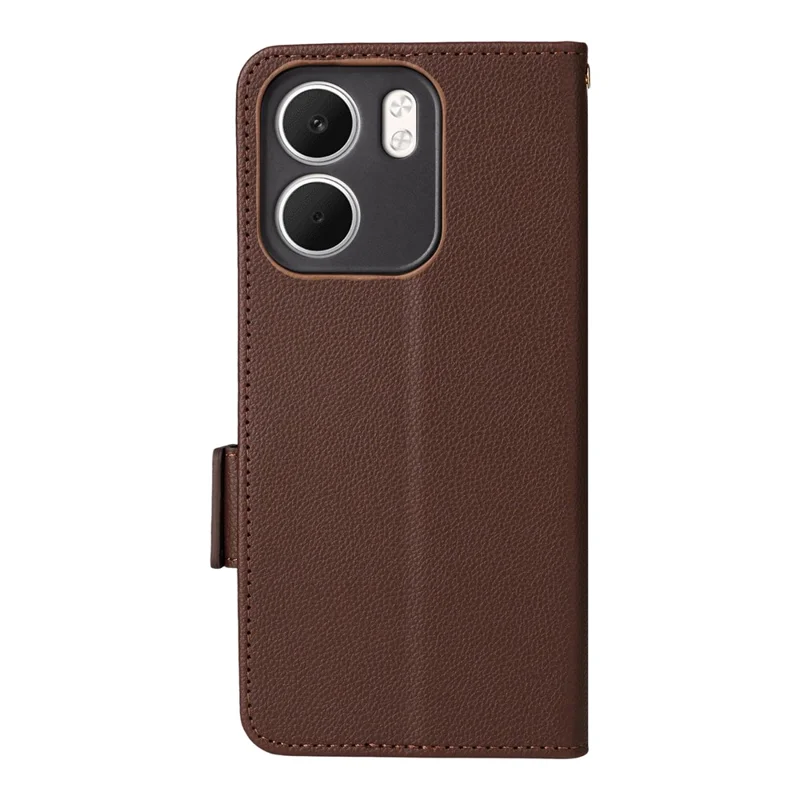 Funda para Oppo A5x 5G / 4G con Correa de Muñeca, Textura de Cuero Tipo Grano de Lichi, Cartera Protectora para Móvil - Marrón