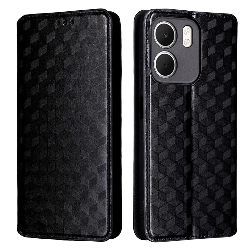 For Oppo A5x 5G  /  4G Case Wallet Rhombus Imprinted Leather Phone Cover - Black