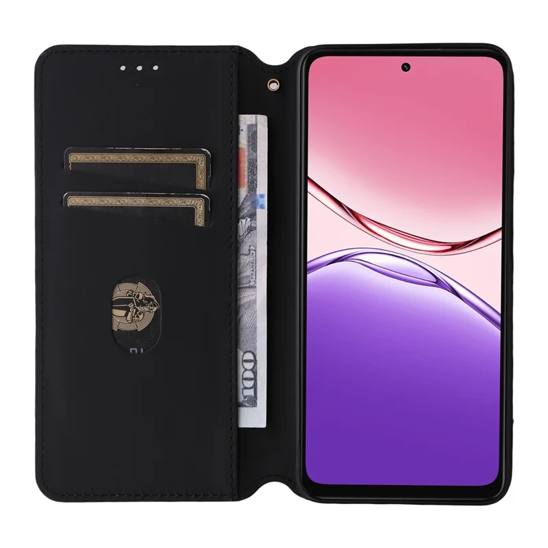 For Oppo A5x 5G  /  4G Case Wallet Rhombus Imprinted Leather Phone Cover - Black