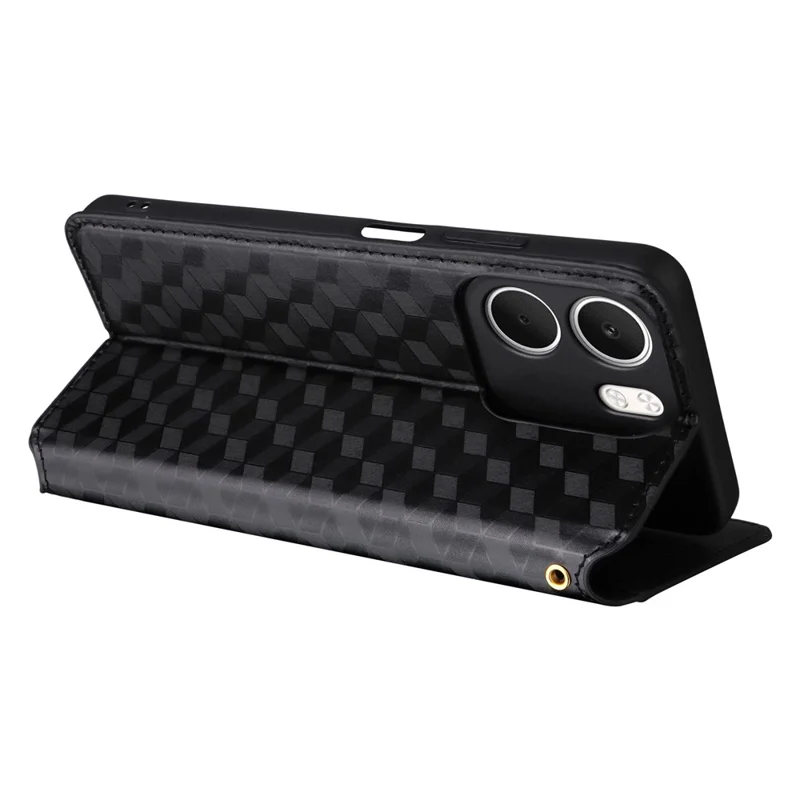 For Oppo A5x 5G  /  4G Case Wallet Rhombus Imprinted Leather Phone Cover - Black