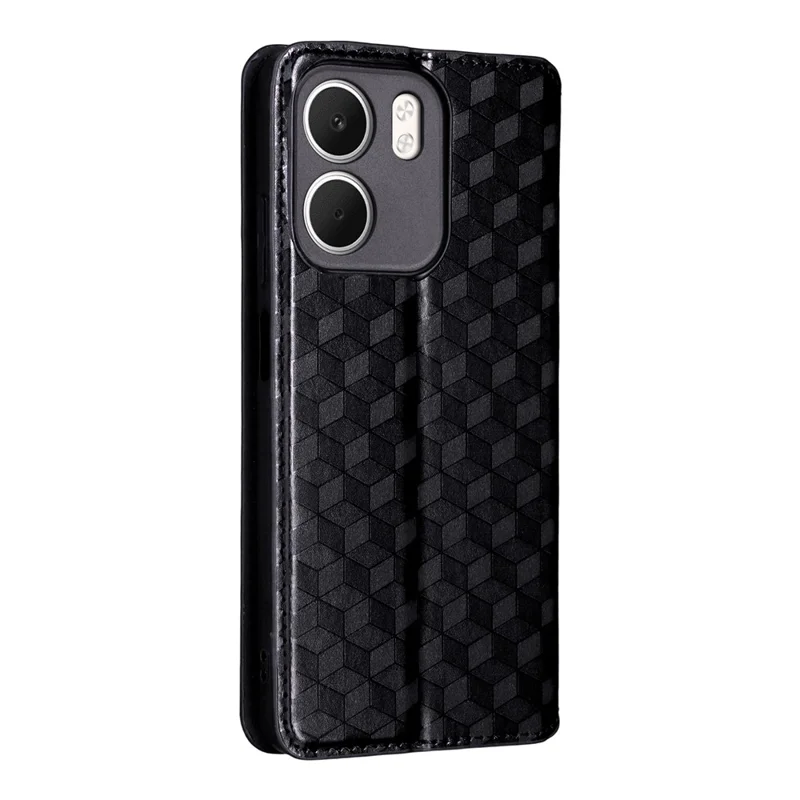 For Oppo A5x 5G  /  4G Case Wallet Rhombus Imprinted Leather Phone Cover - Black